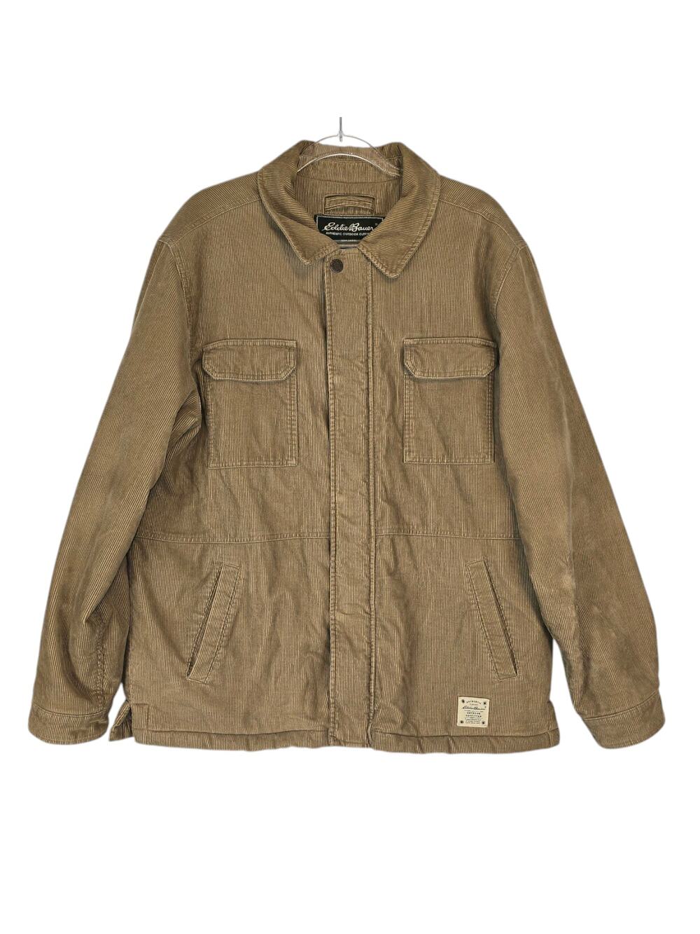 Vintage Eddie Bauer Corduroy Chore Jacket Tan Fleece Lined Workwear Coat L